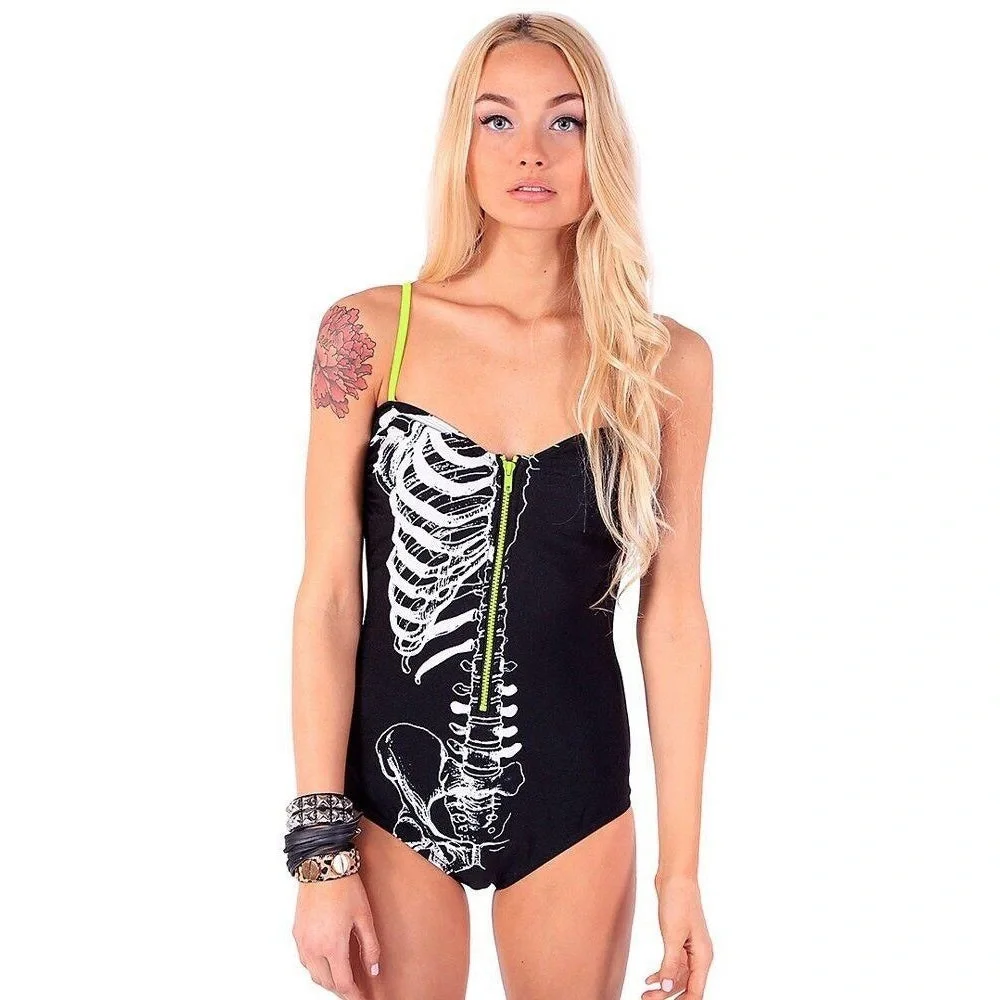 Skeleton Caged Zipper Monokini Swimsuit - Picture 8 of 15